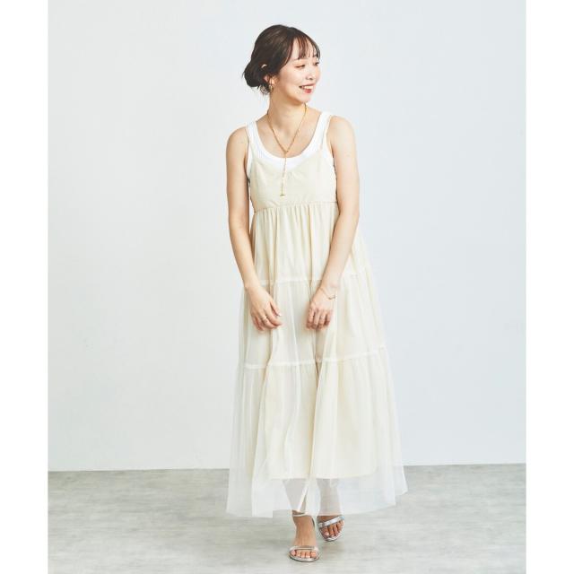 ルクールブラン（le．coeur blanc）/《WEB限定アイテム》チュールティアードキャミワンピース