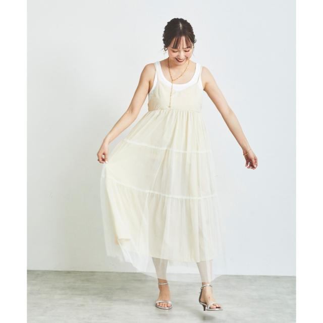 ルクールブラン（le．coeur blanc）/《WEB限定アイテム》チュールティアードキャミワンピース