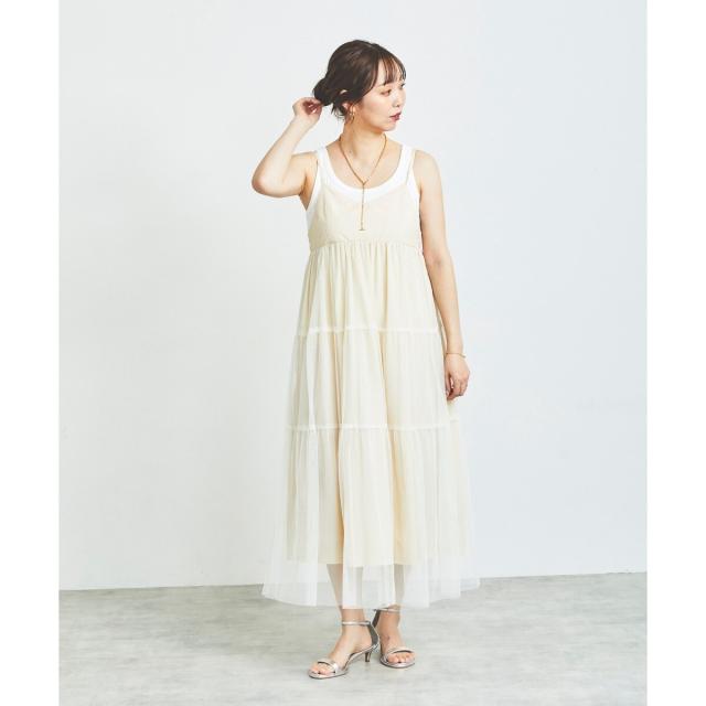 ルクールブラン（le．coeur blanc）/《WEB限定アイテム》チュールティアードキャミワンピース