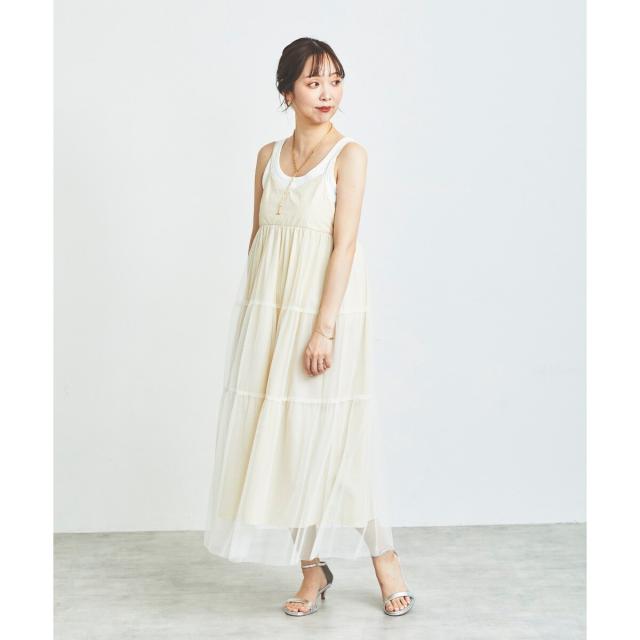 ルクールブラン（le．coeur blanc）/《WEB限定アイテム》チュールティアードキャミワンピース