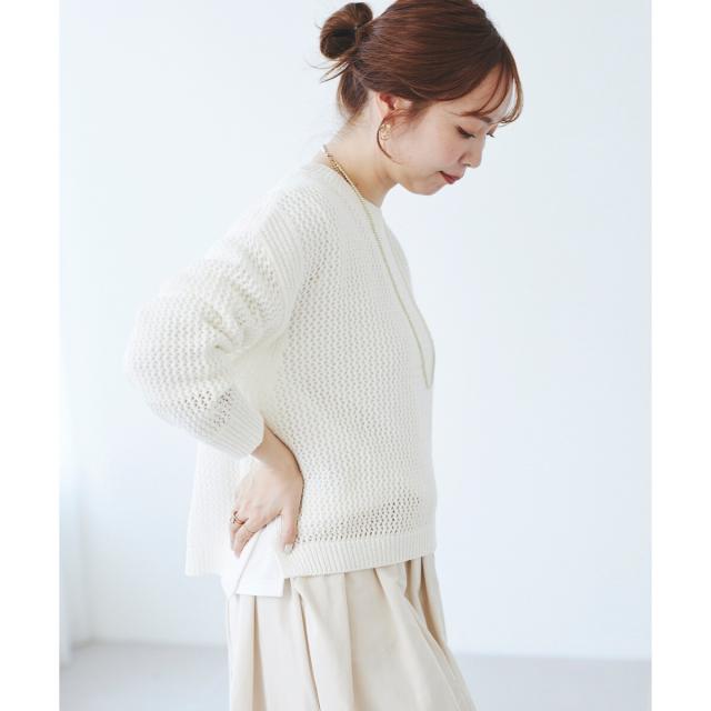 ルクールブラン（le．coeur blanc）/《手洗い可能》テープヤーンメッシュプルオーバー