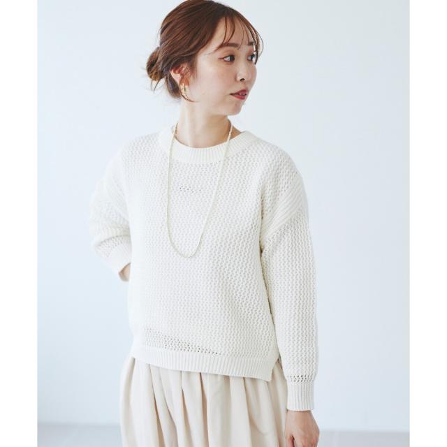 ルクールブラン（le．coeur blanc）/《手洗い可能》テープヤーンメッシュプルオーバー