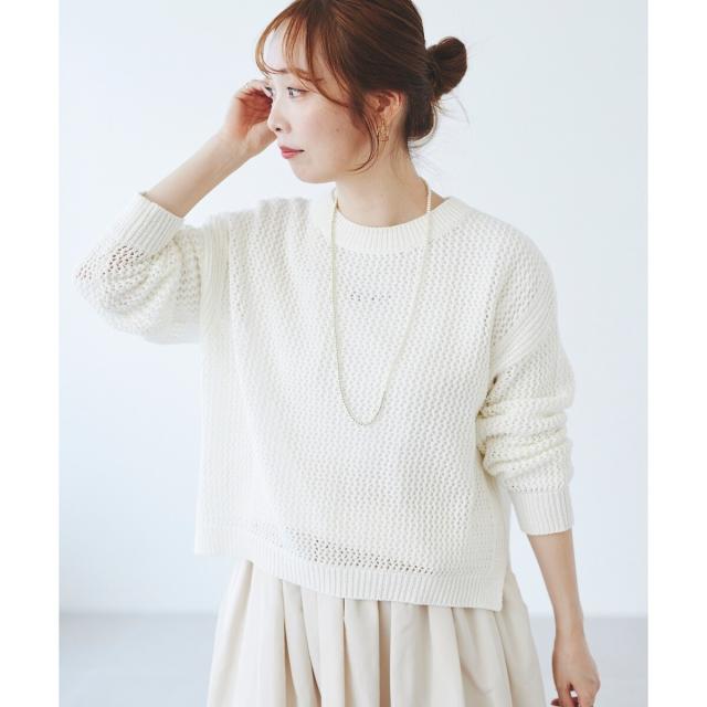 ルクールブラン（le．coeur blanc）/《手洗い可能》テープヤーンメッシュプルオーバー