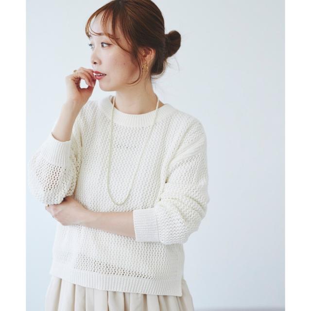ルクールブラン（le．coeur blanc）/《手洗い可能》テープヤーンメッシュプルオーバー