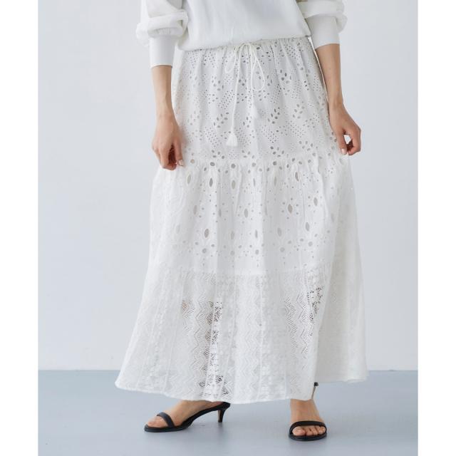 ルクールブラン（le．coeur blanc）/《手洗い可能》Fanaka ミックスレーススカート