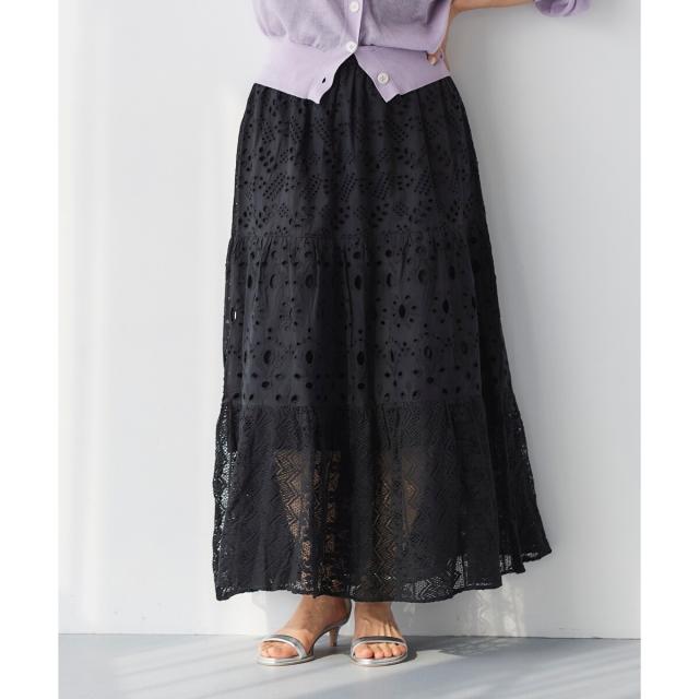 ルクールブラン（le．coeur blanc）/《手洗い可能》Fanaka ミックスレーススカート