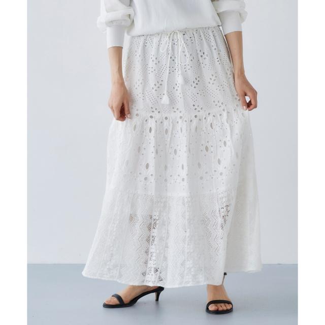 ルクールブラン（le．coeur blanc）/《手洗い可能》Fanaka ミックスレーススカート
