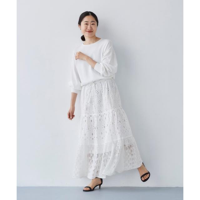 ルクールブラン（le．coeur blanc）/《手洗い可能》Fanaka ミックスレーススカート