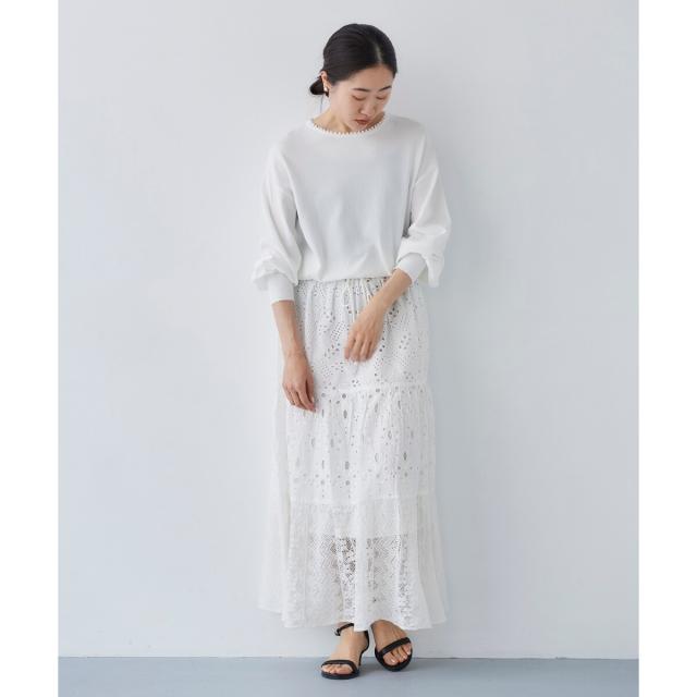 ルクールブラン（le．coeur blanc）/《手洗い可能》Fanaka ミックスレーススカート
