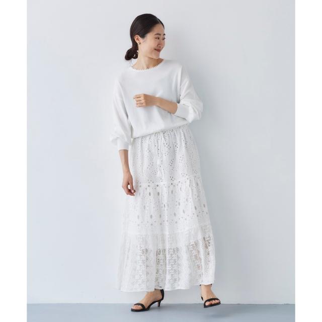 ルクールブラン（le．coeur blanc）/《手洗い可能》Fanaka ミックスレーススカート