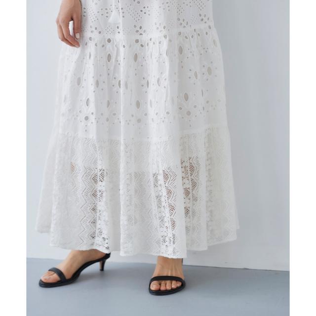 ルクールブラン（le．coeur blanc）/《手洗い可能》Fanaka ミックスレーススカート