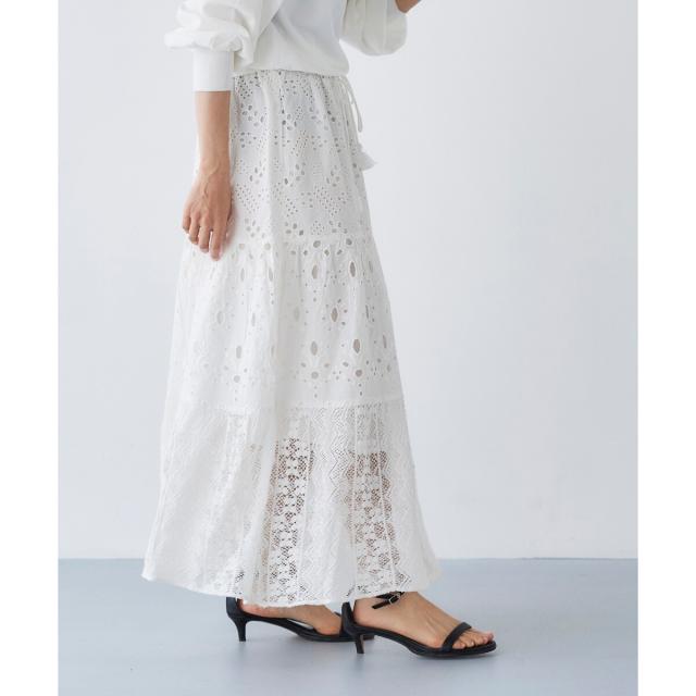 ルクールブラン（le．coeur blanc）/《手洗い可能》Fanaka ミックスレーススカート