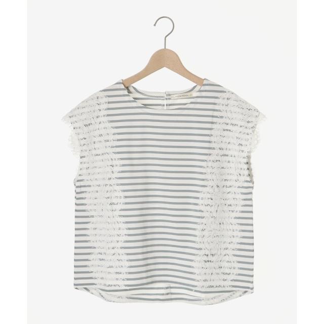 ルクールブラン（le．coeur blanc）/《手洗い可能》Perle Peche ボーダー×レースカットソー