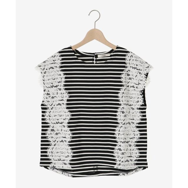 ルクールブラン（le．coeur blanc）/《手洗い可能》Perle Peche ボーダー×レースカットソー