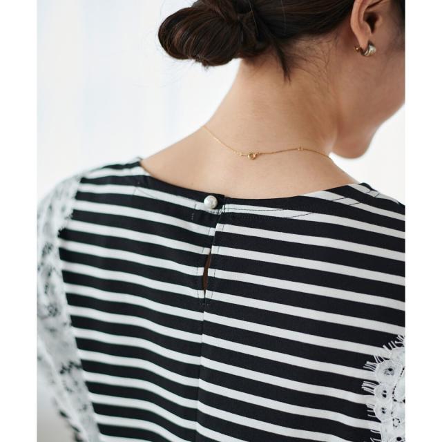 ルクールブラン（le．coeur blanc）/《手洗い可能》Perle Peche ボーダー×レースカットソー