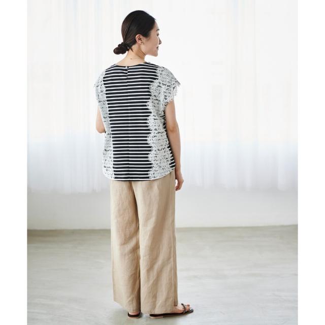 ルクールブラン（le．coeur blanc）/《手洗い可能》Perle Peche ボーダー×レースカットソー