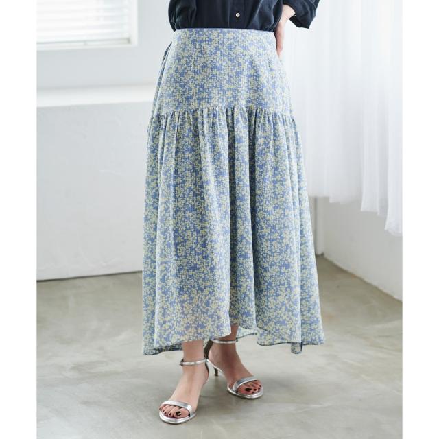 ルクールブラン（le．coeur blanc）/リーフプリントキリカエギャザースカート