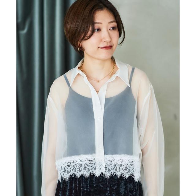 ルクールブラン（le．coeur blanc）/《手洗い可能》MAISON MAVERICK レースクロップドブラウス