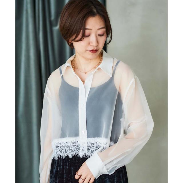 ルクールブラン（le．coeur blanc）/《手洗い可能》MAISON MAVERICK レースクロップドブラウス