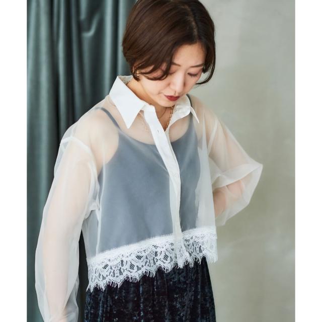 ルクールブラン（le．coeur blanc）/《手洗い可能》MAISON MAVERICK レースクロップドブラウス