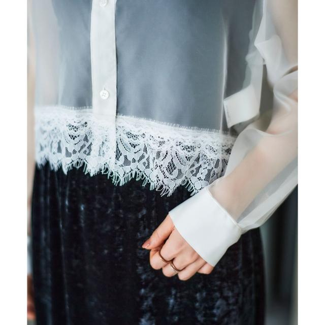 ルクールブラン（le．coeur blanc）/《手洗い可能》MAISON MAVERICK レースクロップドブラウス