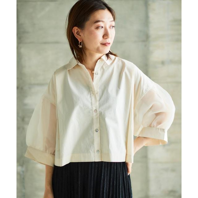 ルクールブラン（le．coeur blanc）/《手洗い可能》TORRAZZO DONNAオーガンジースリーブシャツ