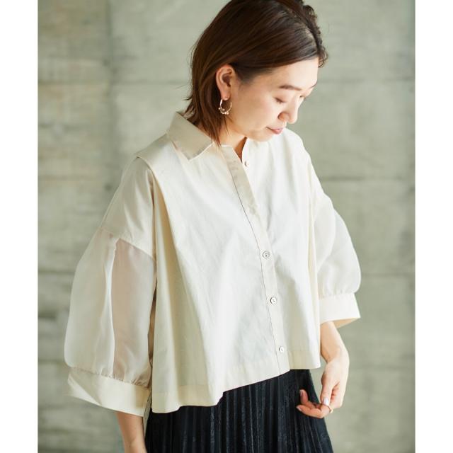 ルクールブラン（le．coeur blanc）/《手洗い可能》TORRAZZO DONNAオーガンジースリーブシャツ