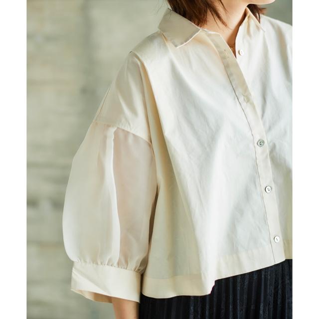 ルクールブラン（le．coeur blanc）/《手洗い可能》TORRAZZO DONNAオーガンジースリーブシャツ