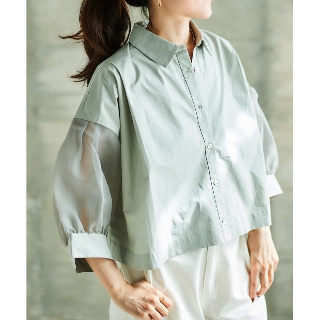 ルクールブラン（le．coeur blanc）/《手洗い可能》TORRAZZO DONNAオーガンジースリーブシャツ