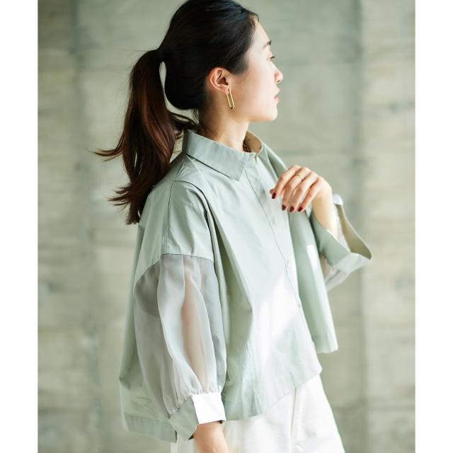 ルクールブラン（le．coeur blanc）/《手洗い可能》TORRAZZO DONNAオーガンジースリーブシャツ