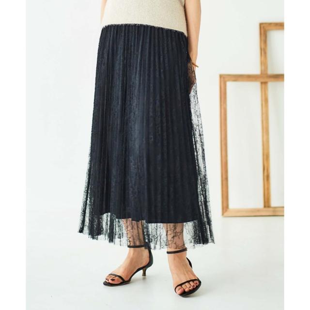 ルクールブラン（le．coeur blanc）/《手洗い可能》レースプリーツロングスカート