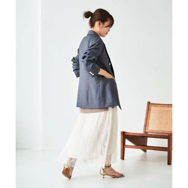 ルクールブラン（le．coeur blanc）/《手洗い可能》レースプリーツロングスカート