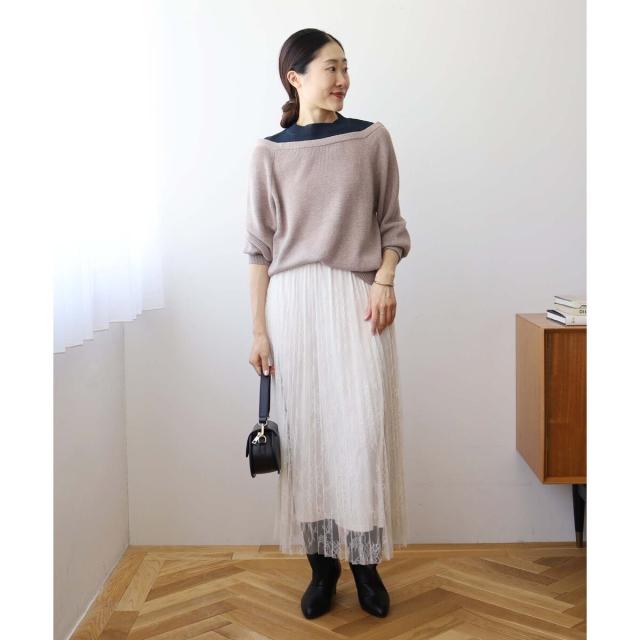 ルクールブラン（le．coeur blanc）/《手洗い可能》レースプリーツロングスカート