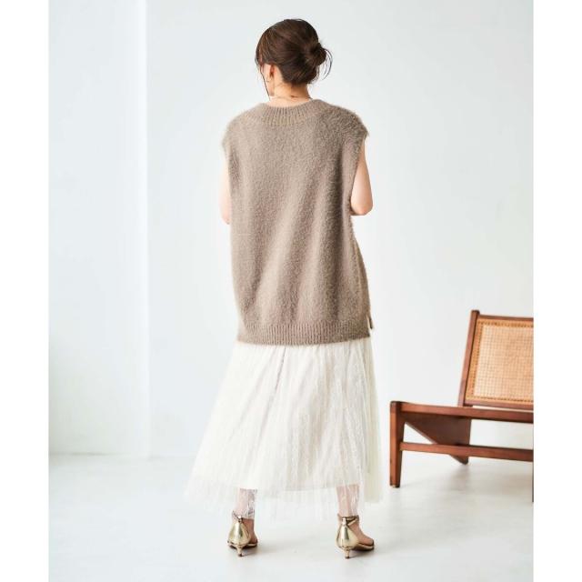 ルクールブラン（le．coeur blanc）/《手洗い可能》レースプリーツロングスカート