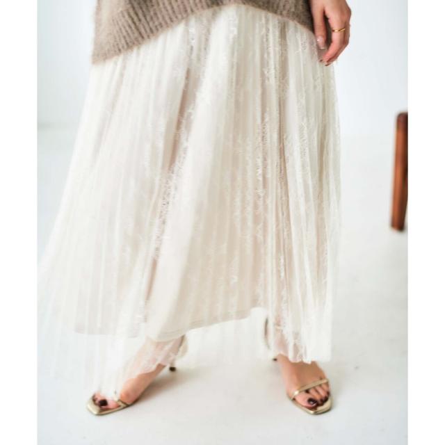ルクールブラン（le．coeur blanc）/《手洗い可能》レースプリーツロングスカート