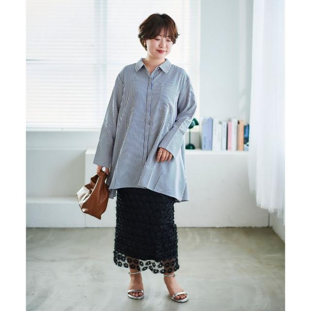 ルクールブラン（le．coeur blanc）/《手洗い可能》TORRAZZO DONNAストライプAラインシャツ