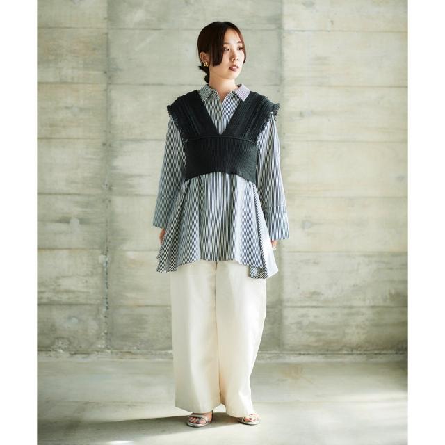 ルクールブラン（le．coeur blanc）/《手洗い可能》TORRAZZO DONNAストライプAラインシャツ