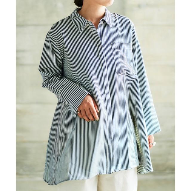 ルクールブラン（le．coeur blanc）/《手洗い可能》TORRAZZO DONNAストライプAラインシャツ