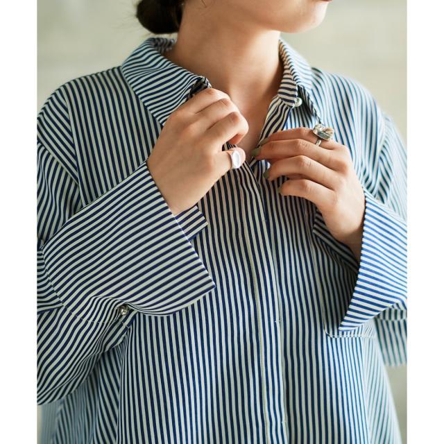 ルクールブラン（le．coeur blanc）/《手洗い可能》TORRAZZO DONNAストライプAラインシャツ