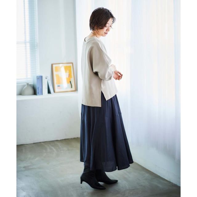 ルクールブラン（le．coeur blanc）/《手洗い可能》シルキーローンギャザースカート