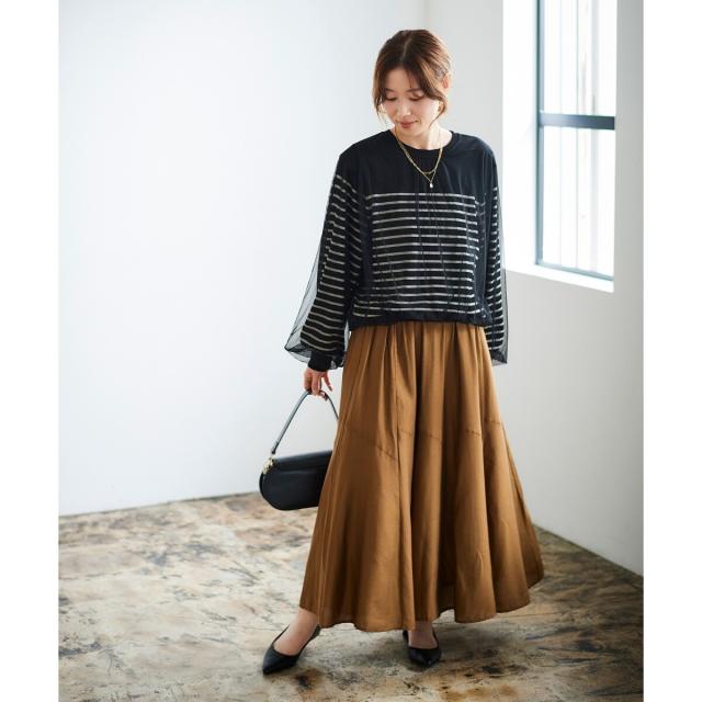 ルクールブラン（le．coeur blanc）/《手洗い可能》シルキーローンギャザースカート