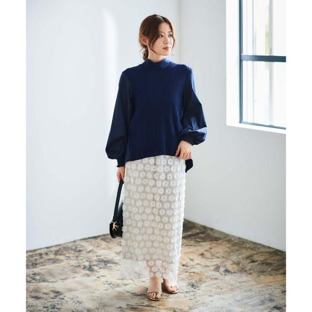 ルクールブラン（le．coeur blanc）/《手洗い可能》TORRAZZO DONNAニット×布帛ブラウス