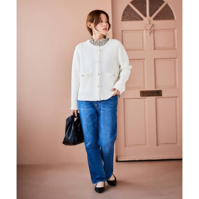 ルクールブラン（le．coeur blanc）/《手洗い可能》変わり編みニットジャケット