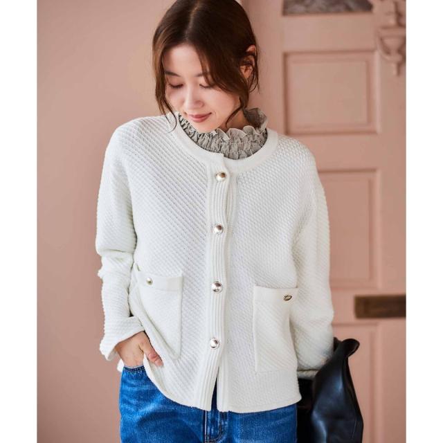 ルクールブラン（le．coeur blanc）/《手洗い可能》変わり編みニットジャケット