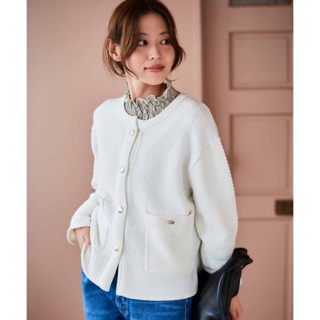 ルクールブラン（le．coeur blanc）/《手洗い可能》変わり編みニットジャケット