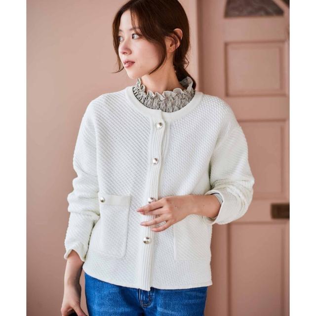 ルクールブラン（le．coeur blanc）/《手洗い可能》変わり編みニットジャケット