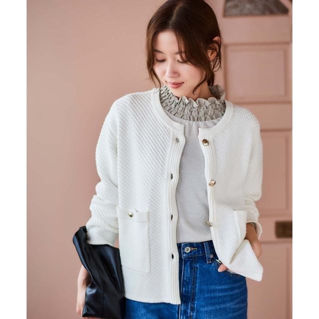 ルクールブラン（le．coeur blanc）/《手洗い可能》変わり編みニットジャケット