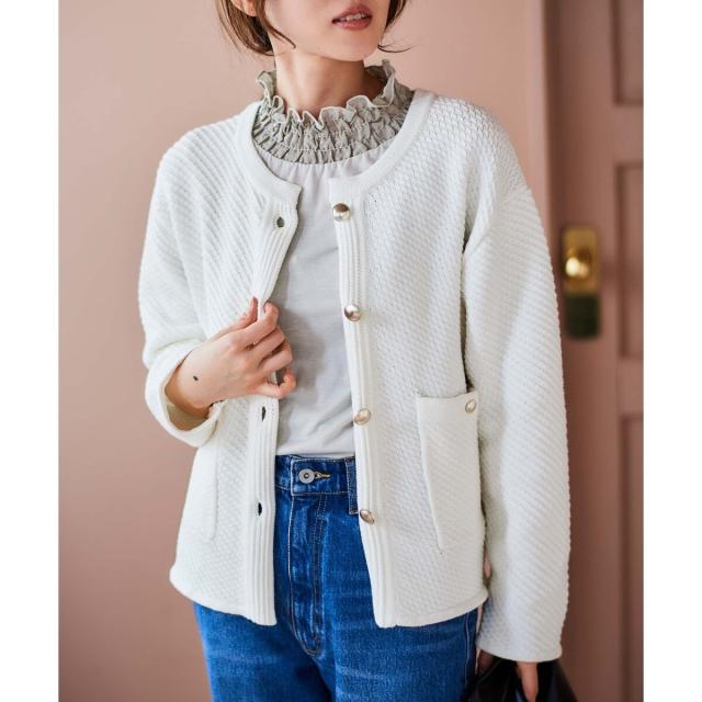 ルクールブラン（le．coeur blanc）/《手洗い可能》変わり編みニットジャケット