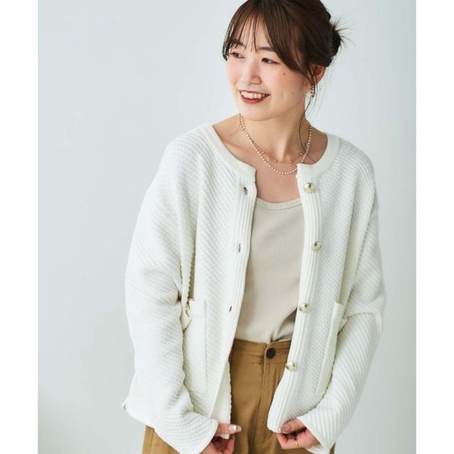 ルクールブラン（le．coeur blanc）/《手洗い可能》変わり編みニットジャケット