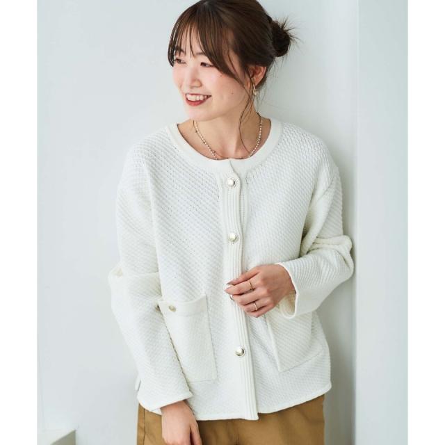 ルクールブラン（le．coeur blanc）/《手洗い可能》変わり編みニットジャケット